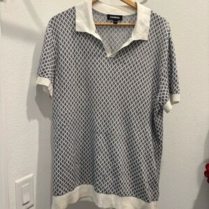 Express Men's Polo with Diamond Pattern in Blue and White